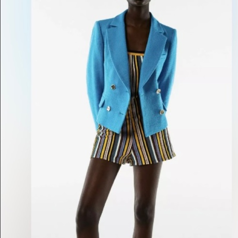 Zara cropped textured blazer turquoise S